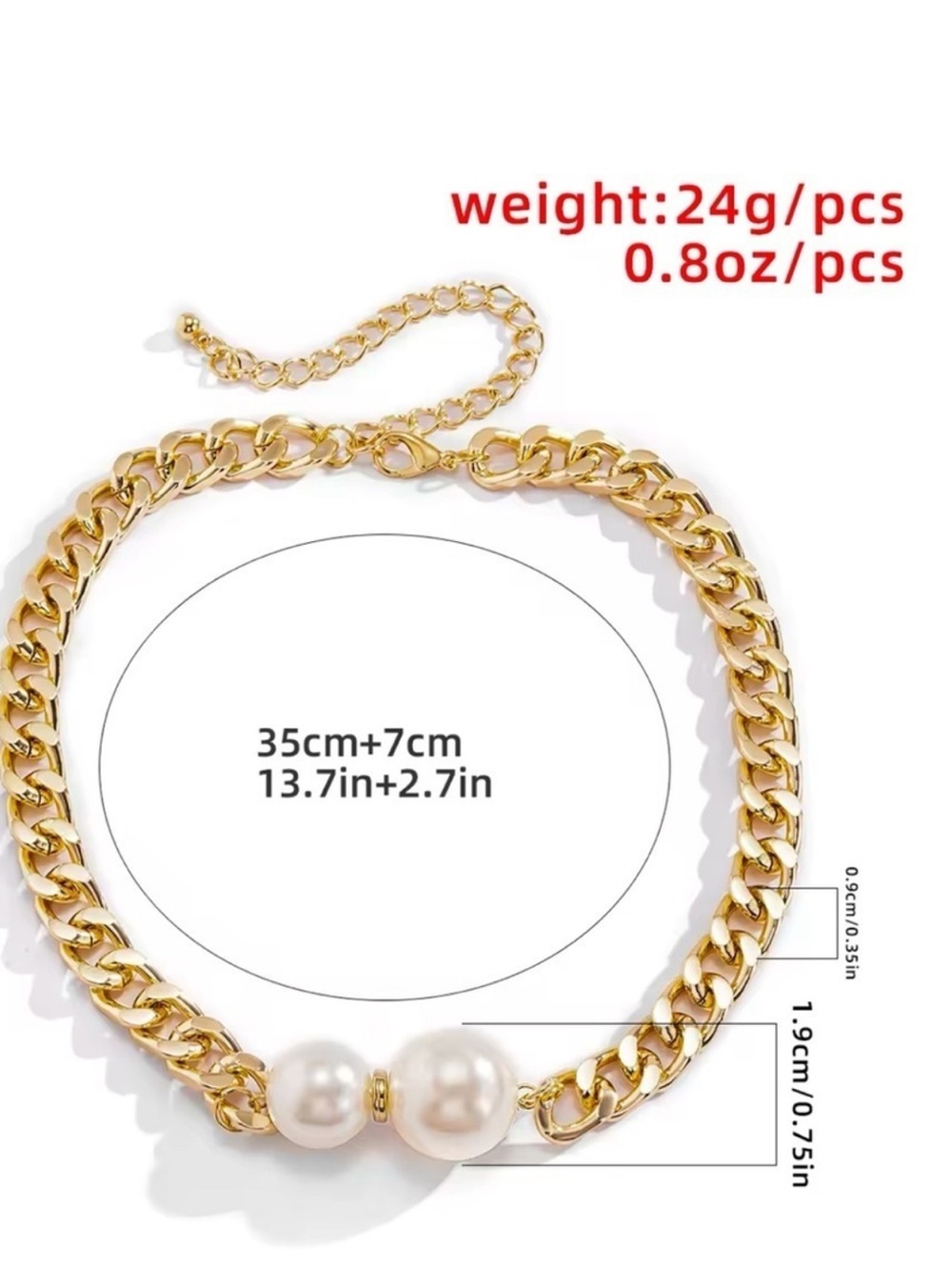 Graduated Pearl Gold chunky Chain Statement Necklace - Picture 3 of 3